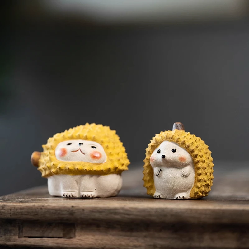 Yixing Purple Sand Durian Tea Pet Piggy Panda Hedgehog Handmade Creative Tea Table Small Ornaments Kept Interesting Tea Play