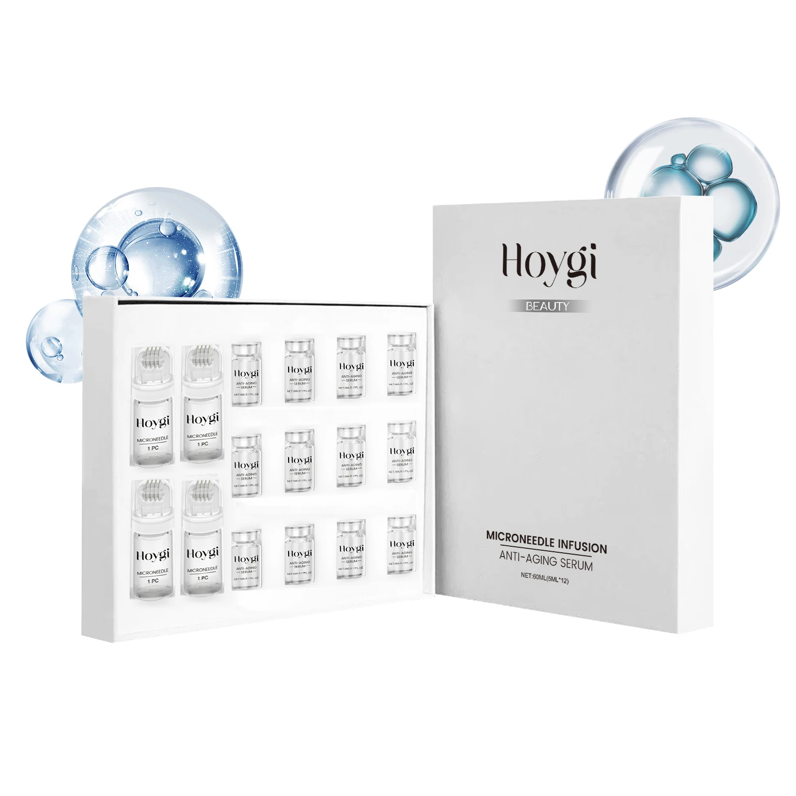 Firming Facial Serum Set with Microneedle Roller Anti-Aging Tightening Hydrating Facial Essence Fade Smoothing Skin Beauty