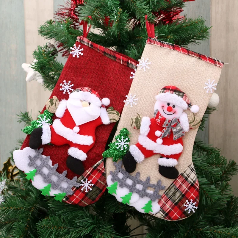 

Linen Large Christmas Stockings Christmas Decoration Christmas Gift Bags Gift Bags Old Man/Snowman/Deer/Bear New