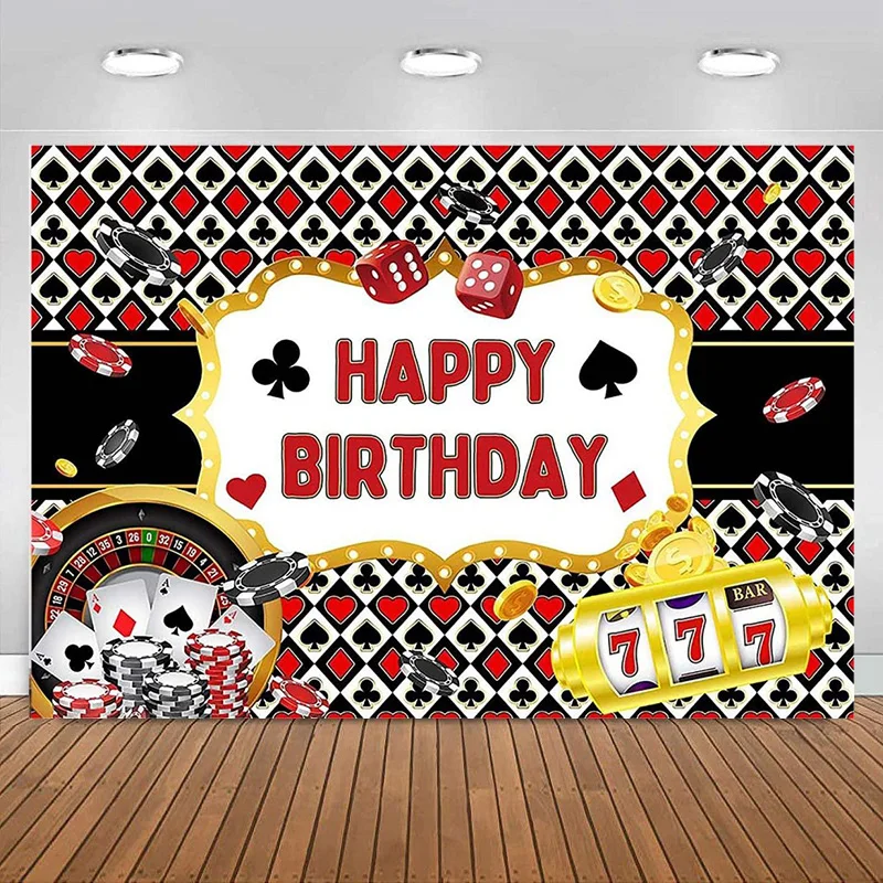 Casino Night Theme Backdrop Las Vegas Casino Poker Dice Birthday Party Decorations Red Black Banner Chips Photography Background