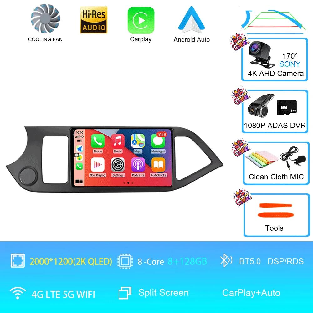 Android 16 Voor KIA PICANTO Ochtend 2011 2012 2013 2014 2015 2016 Carplay Auto Multimedia Autoradio Navigatie Speler WIFI + 4G DSP