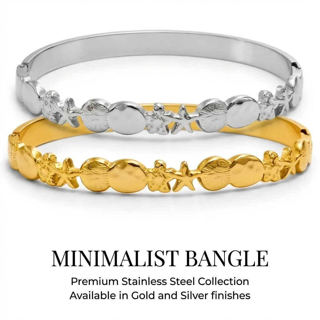 Goldfarbenes Snap-on Seestern-Armband, Edelstahl Muschel-Armreif für Damen, Modeschmuck Geschenk 60mm