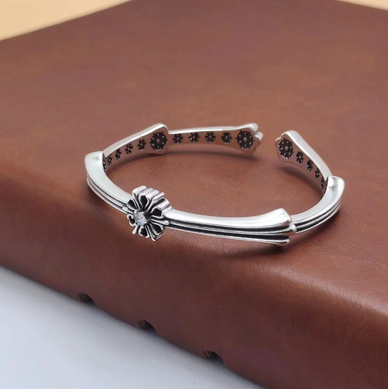 S925 sterling silver cross flower fish bone ring trendy punk style gridsbracelet seiko accessories for men and women