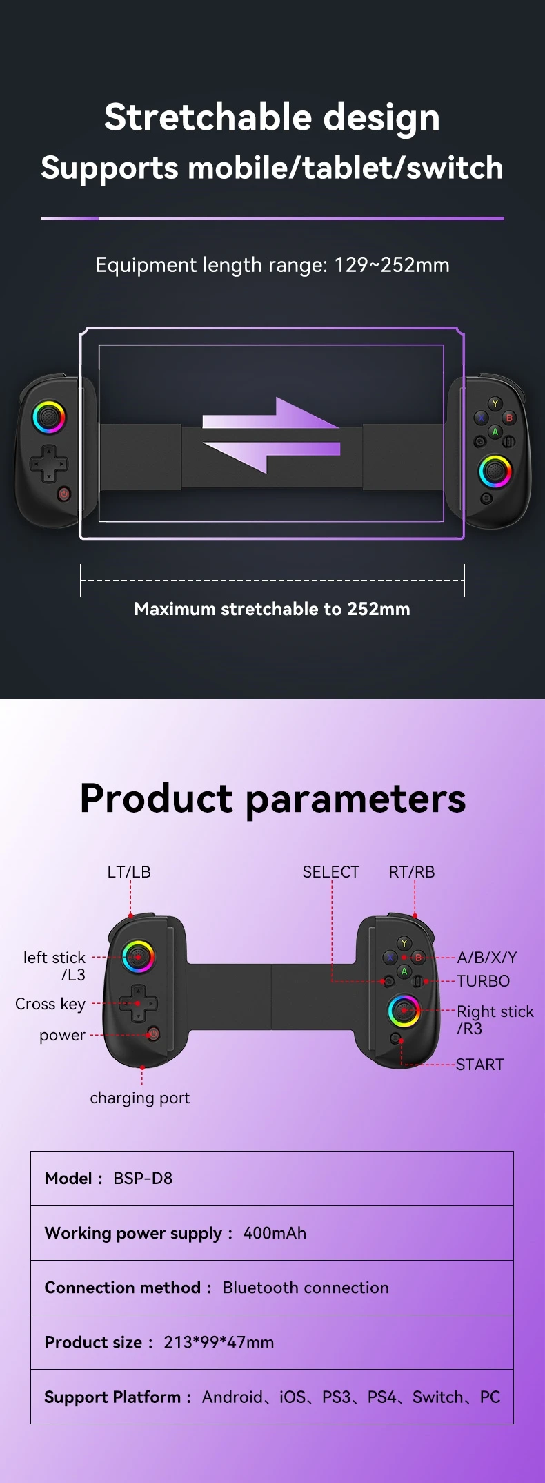 Wireless Bluetooth Control For PS4 PS3 Switch iPhone Android Mobile PC Cell Phone Tablet Hall Gamepad Gaming Controller Game Pad