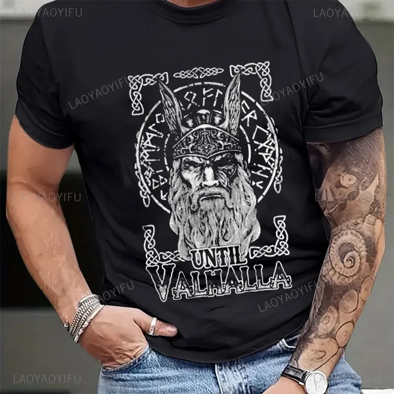 Victory or Valhalla Viking Classic Cotton T-shirt Men Short Sleeve ViKing Legend T-Shirt Retro Classic Tee Valhalla Odin Tops