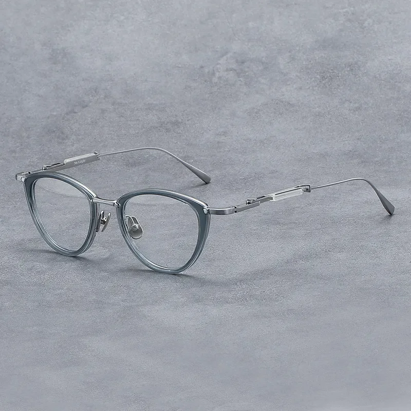 Handmade Eyewear Cat Eye Titanium Myopia Glasses for Men's Adjustable Legs Prescription Frame Women's Myopia Designer Reading