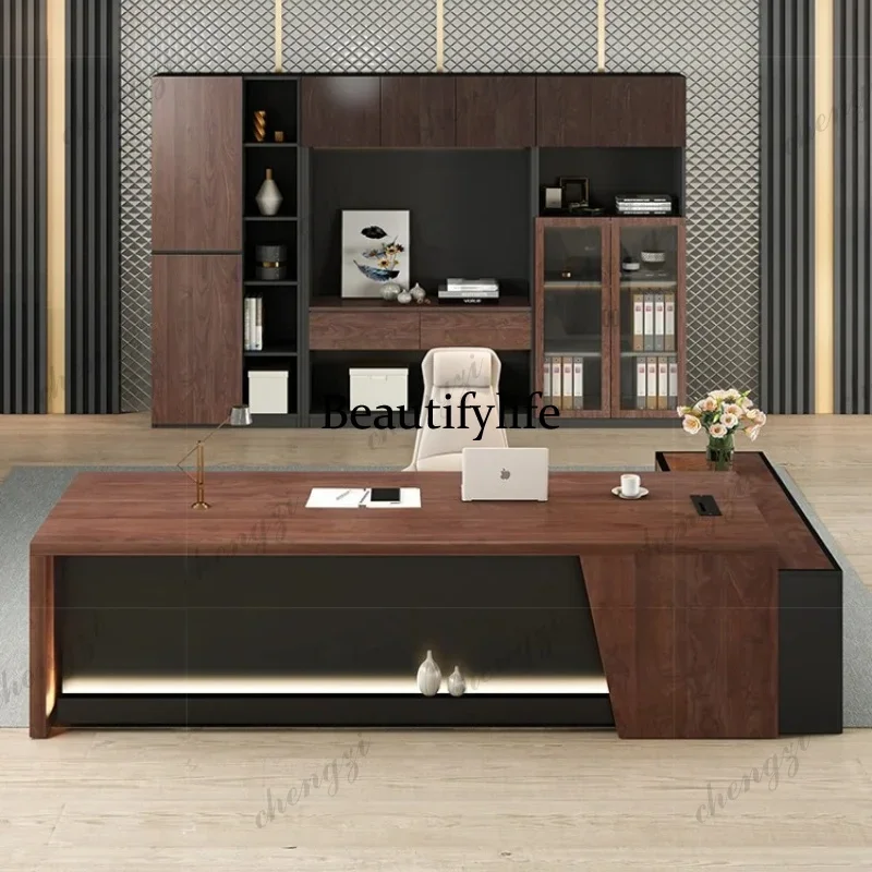 Y136 Y136 Fashion Chairperson, General Manager Office Creative Class Desk with Side Cabinet Light Luxury High-end Solid Wood Bos