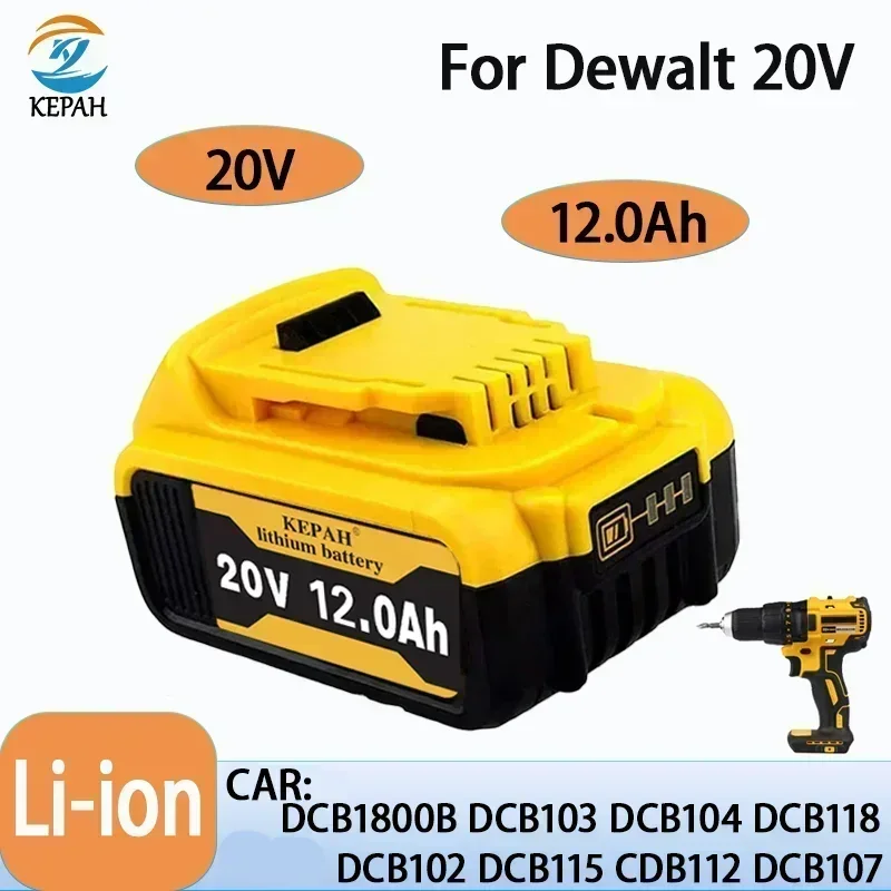 DCB200 20V 12.0Ah Lithium Replacement Battery For Dewalt 18V DCB184 DCB200 DCB182 DCB180 DCB181 DCB182 DCB201 DCB206