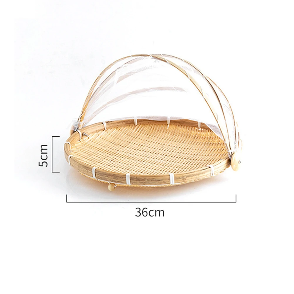 Bamboo Woven Basket With Net Fruit Vegetable Bread Food Basket Container Kithen Outdoor Picnic Dust Proof Bamboo Basket