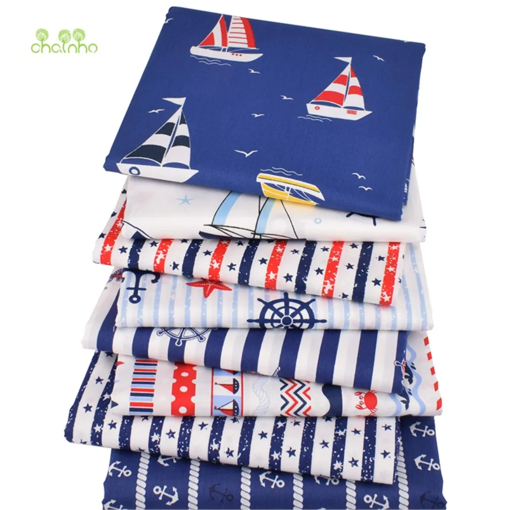 Chainho, tessuto di cotone Twill stampato, panno Patchwork, materiale per cucire e trapuntare fai da te, serie grey Ocean, 16 disegni, 3 misure,