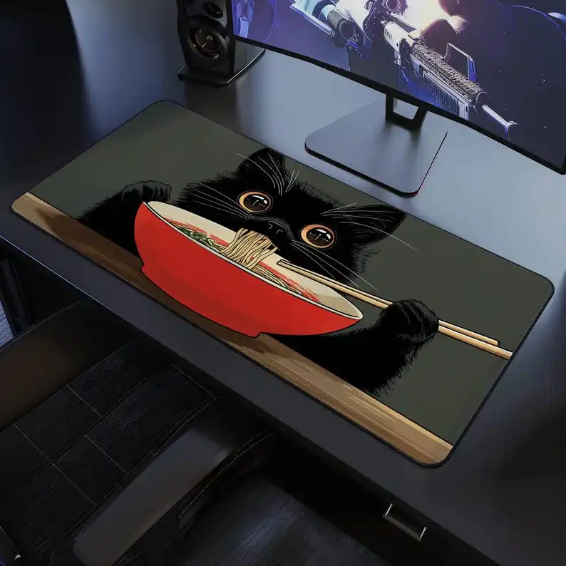 

Fun Black Cat Noodle Mouse Pad XXL Large expansion computer mechanical keyboard pad universal for office desks and gamers