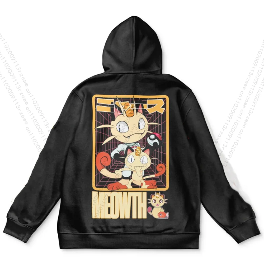 

Meowth Pokemon Pattern Hip Hop Street Hoodie Anime Men's Y2K Cosplay Costume Print Casual Sports Cartoon Pullover Sweatshirts