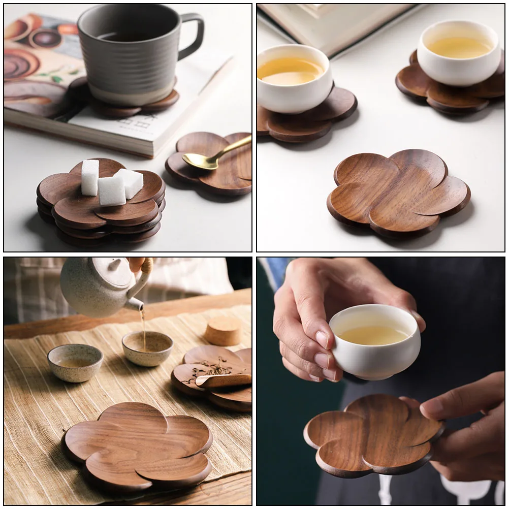 

Flower Shaped Coasters Wooden Home Decor Heat Insulation Cup Mats Table Accessories Premium Material Long Term Use Tea Coffee