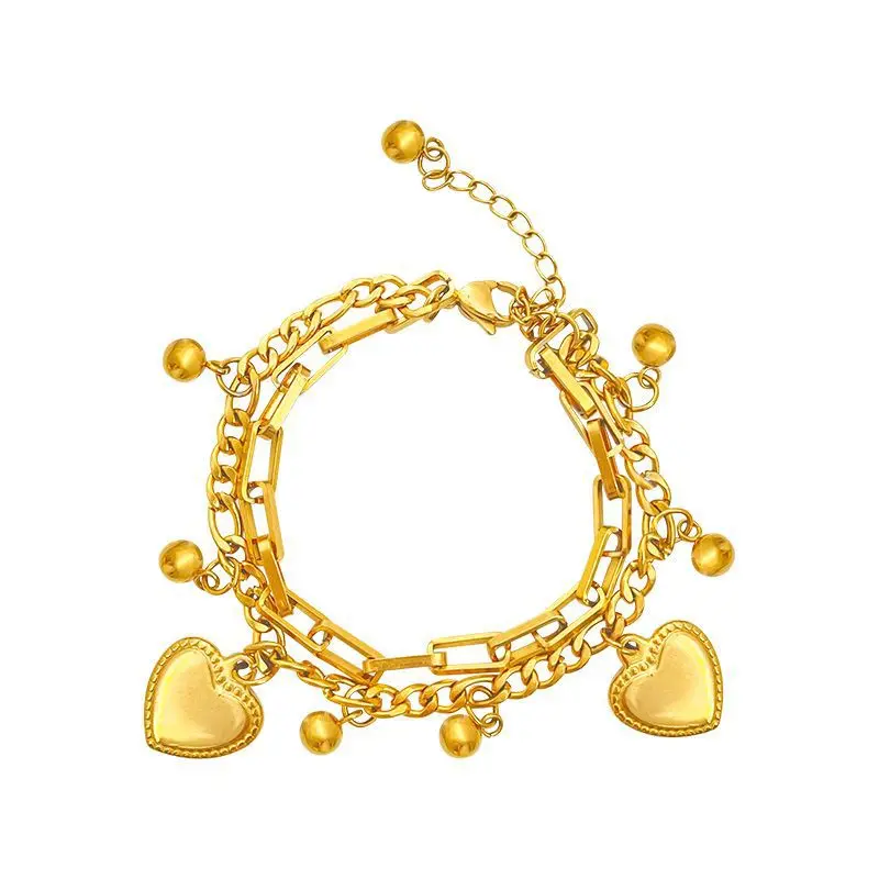 

Couple bracelet ins double peach heart retro court style girl heart temperament hand jewelry