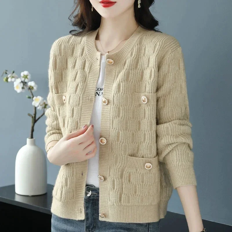 

Autumn Winter Cardigan Sweater Jacket Women 2023NewFashion Single-Breasted Knitted Solid Coat Female Casual Overcoat Ladies Tops