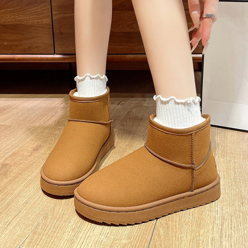 

Thick Plush Platform Snow Boots Women Winter Keep Warm Fur Cotton Shoes Woman Faux Suede Slip-On Ankle Botas Size 35-42