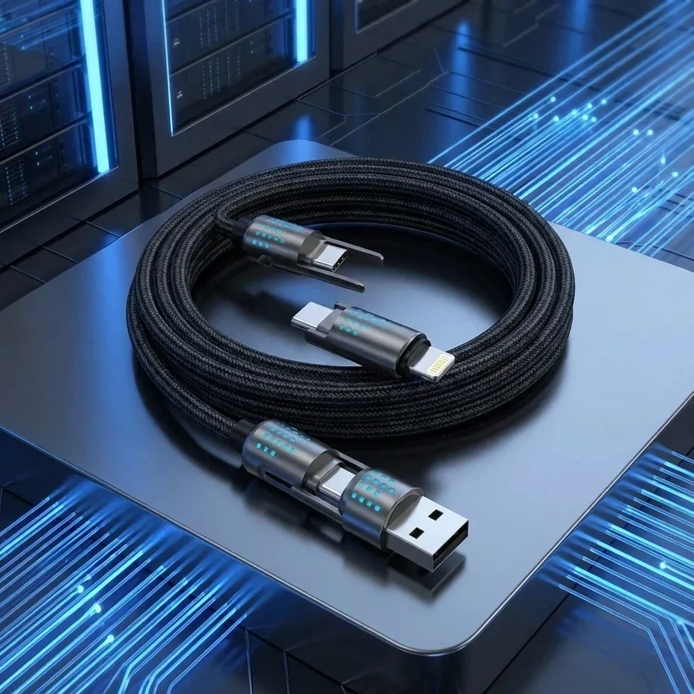 

240W 4-in-1 Fast Charging Cable with Light Column Design, High-Speed Charging & Data Sync Multi-Connector Cord, Durable Type-C &