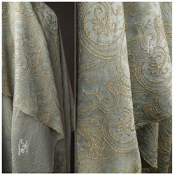Blue Gold Silk Patterned Cotton Linen Fabric Jacquard Three-dimensional Relief Curtain Decoration Skirt Clothing Design Cloth
