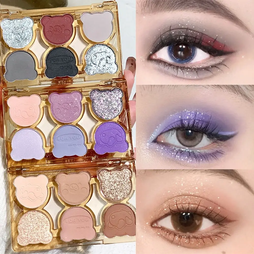 Paleta de sombra de ojos de seis colores Nude, maquillaje de ojos púrpura, purpurina, paleta de maquillaje nacarado a prueba de sudor, herramienta de maquillaje para niña