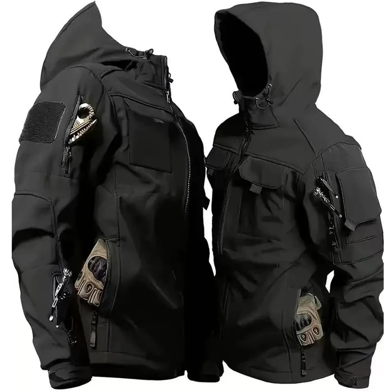 Autumn WinterTactical Jackets Men Cargo Military SoftShell Waterproof Windproof Hooded Jackets Outdoor Functional Multi-pockets