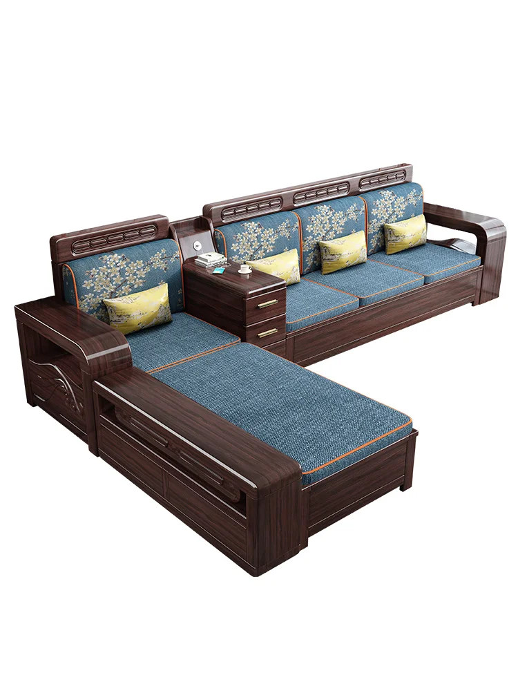 Purple sandalwood all solid wood living room sofa combination of winter and summer new Chinese small household wooden sofa