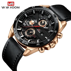 Men Sports Watch 46mm Black Leather Racing Series Everyday Wear Fashion Original Rose Gold Dial Quartz Watches Relogio Masculin