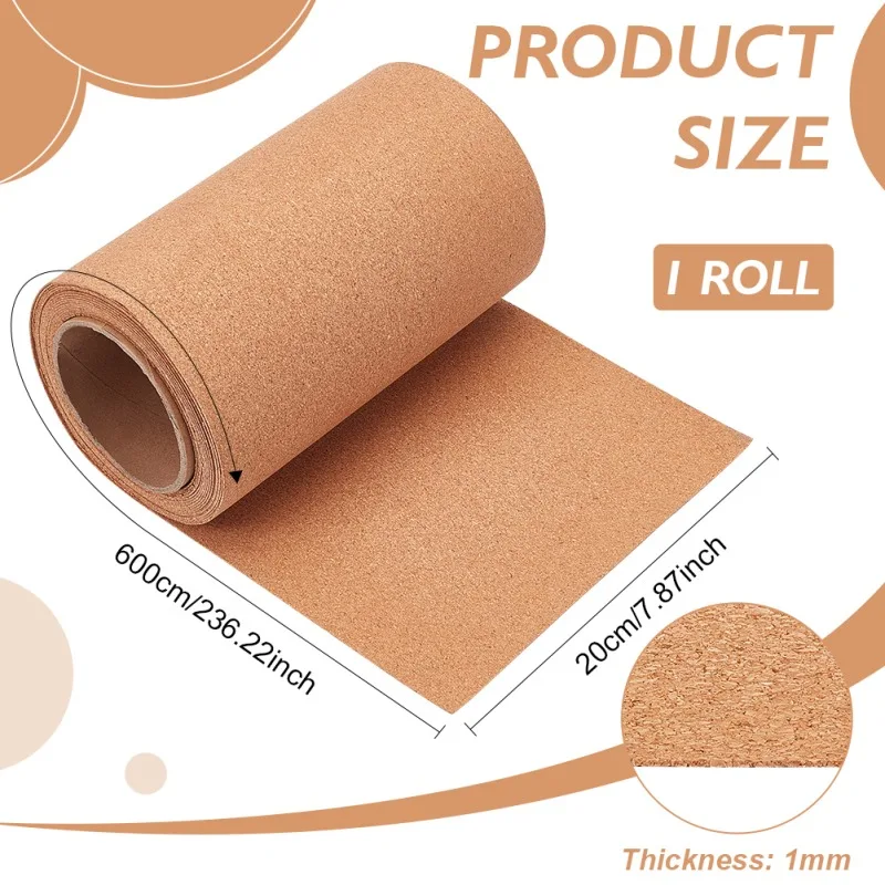 1 Roll 6m Cork Insulation Roll for Coaster Wall Decoration Party and DIY Crafts Supplies Tan 200mm wide