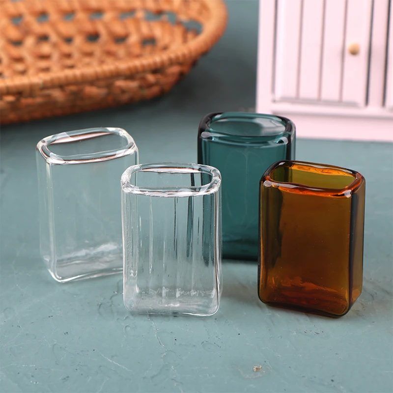 Dollhouse Miniature Glass Vase Candy Jar Storage Bottle Rectangular Vase Model Kitchen Decor Toys