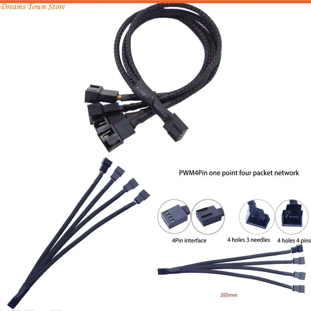 

HX6A от 1 до 4 кабеля вентиляционного вентилятора 4PIN Y Splitter PWM Line Line Computer PC Extension Extension Power 27 дюйма