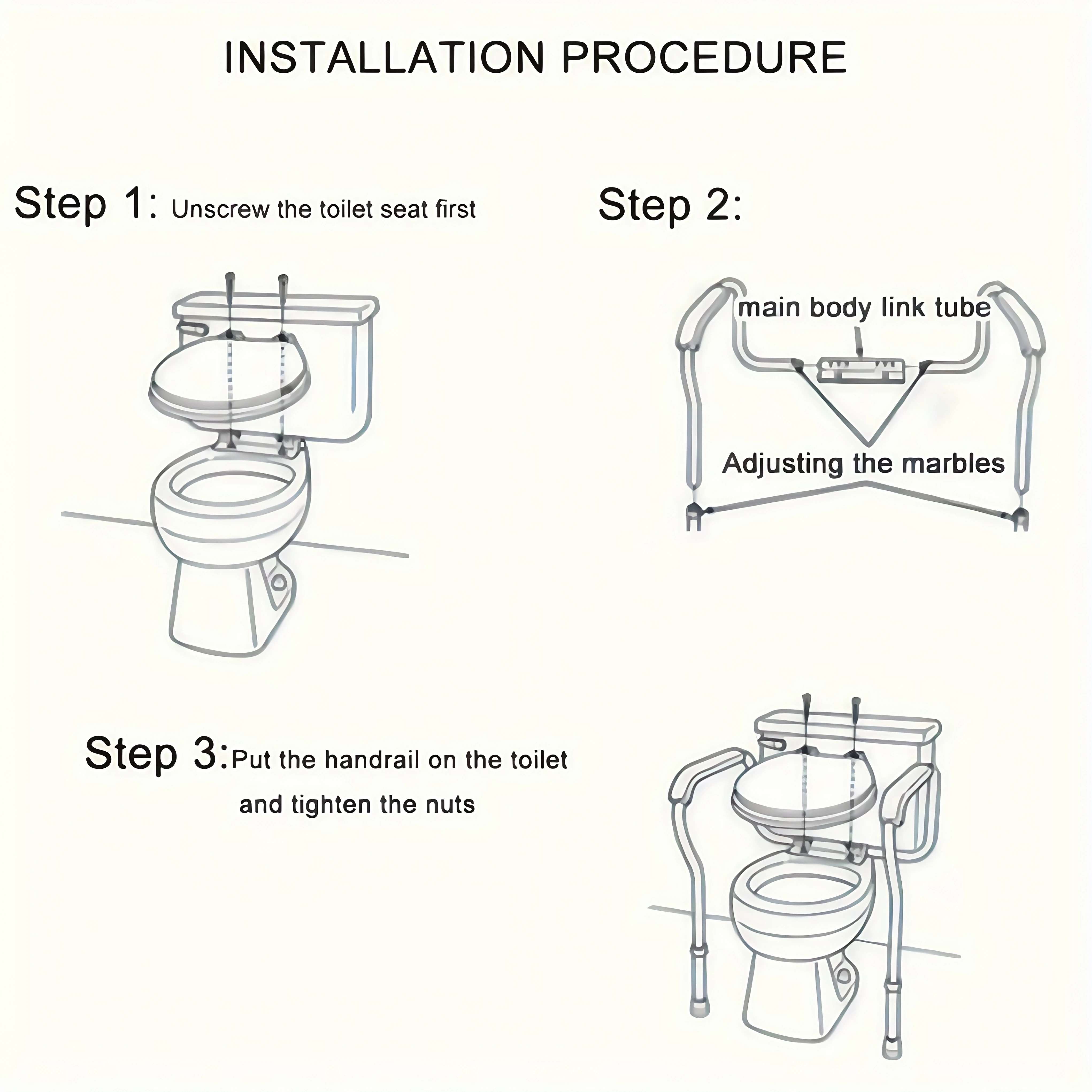 Barandilla de seguridad para inodoro, altura ajustable, material de aleación de aluminio, sin óxido, adecuada para ancianos y mujeres embarazadas, fácil de instalar