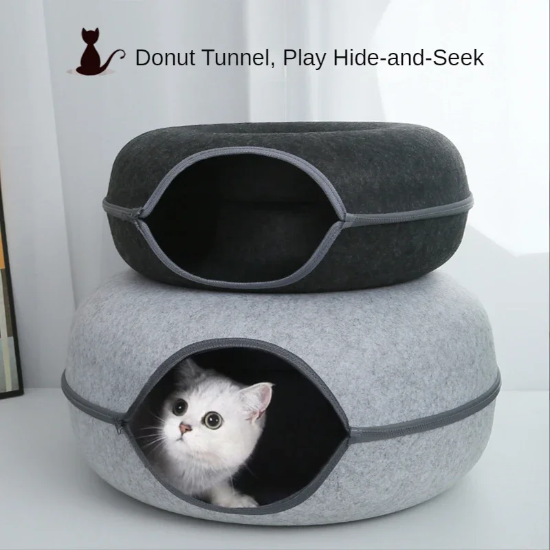 

Four Seasons Available Round Wool Felt Pet Litter Cat Tunnel Litter Gray Felt Cat House