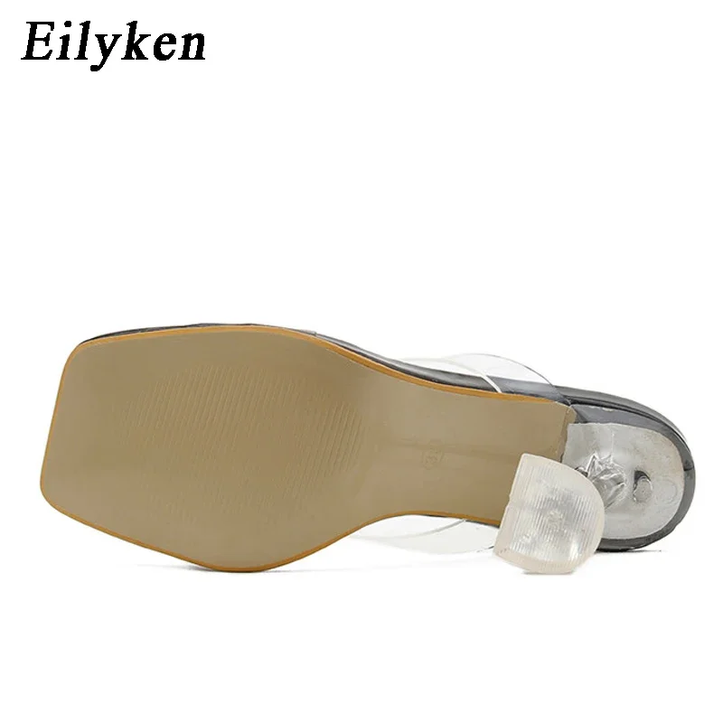 Eilyken Summer Outdoor Slippers Women PVC Transparent Jelly Sandals Fashion Clip Toe Crystal Perspex Heels Flip Flops Shoes