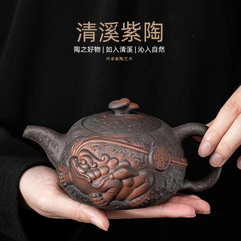 Xi Purple Pottery Jintoad Pot Ceramic Teapot Ball Hole Filter Small Single Pot Japanese Retro Pu 'er Tea Infuser