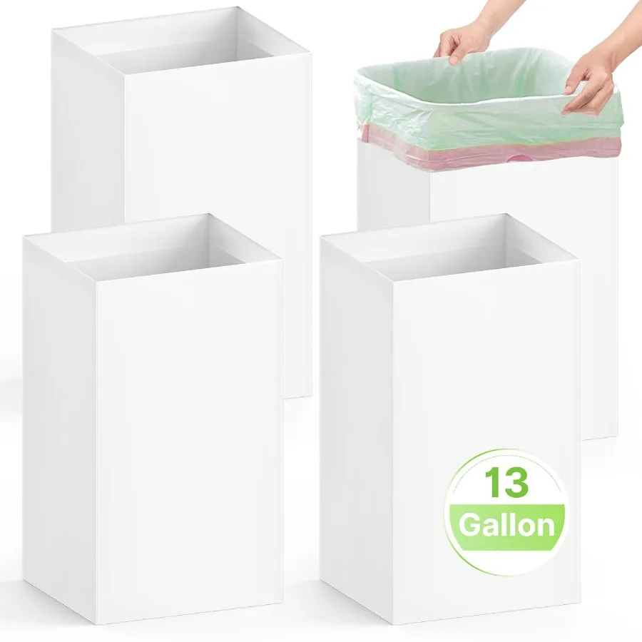 

4 Pack Extra Large Disposable Trash Cans Reusable Portable Garbage Can for Home Office Events 13 Gallon 21.6 H x 13.5 W x 10 D