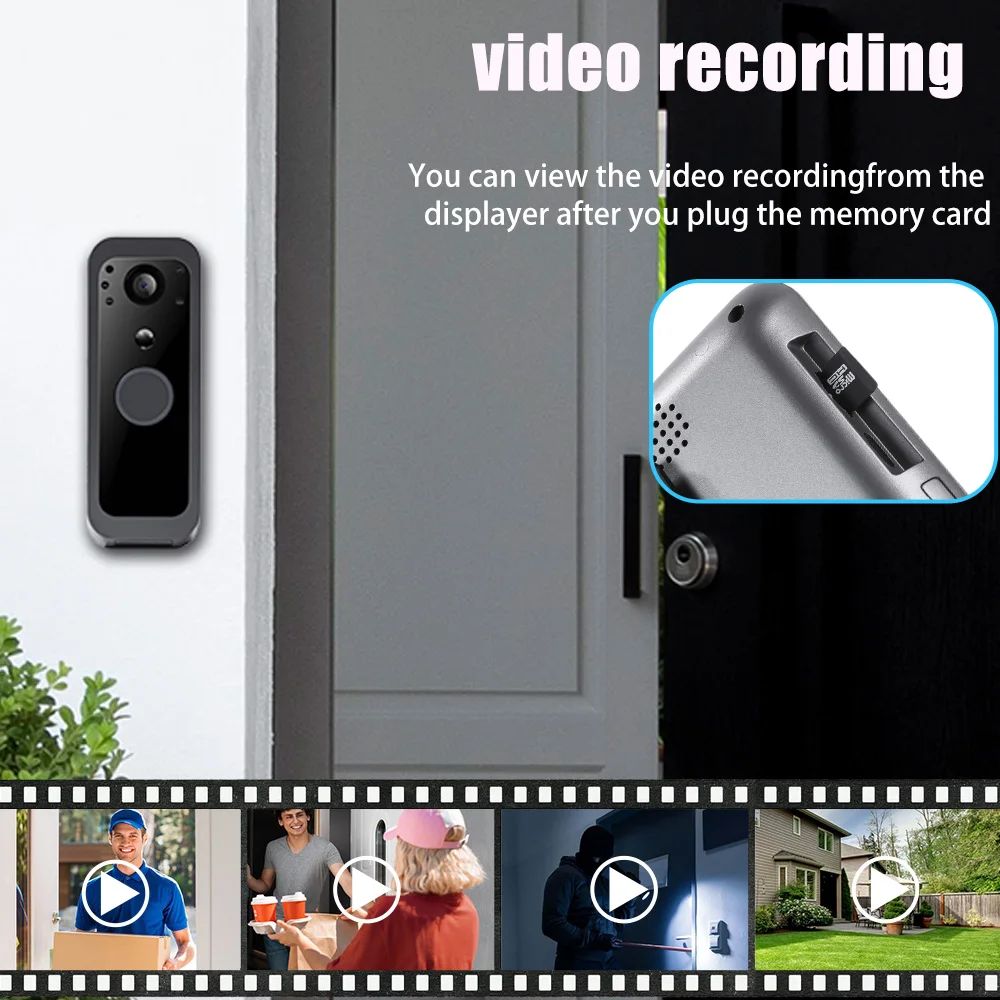Wireless Digital Video Doorbell 4-Inch LCD Screen Motion Detection Home Security Intercom Ring Bell System