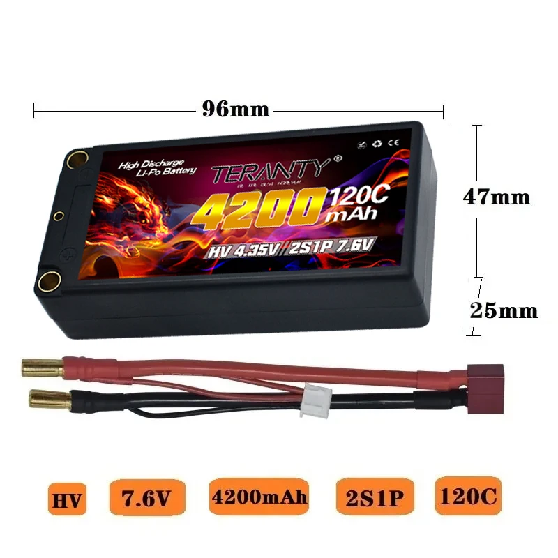 TERANTY MAX 240C Shorty Lipo 2S Battery 7.6V 4200mAh 120C RC Lipo Battery with 5mm Bullet for Car Truck Boat Parts