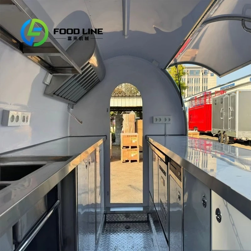 عربة طعام متنقلة، تصميم دائري صغير، فتحات تصريف، مناورة سهلة لاستخدام بائع طعام الشوارع حسب الطلب #6