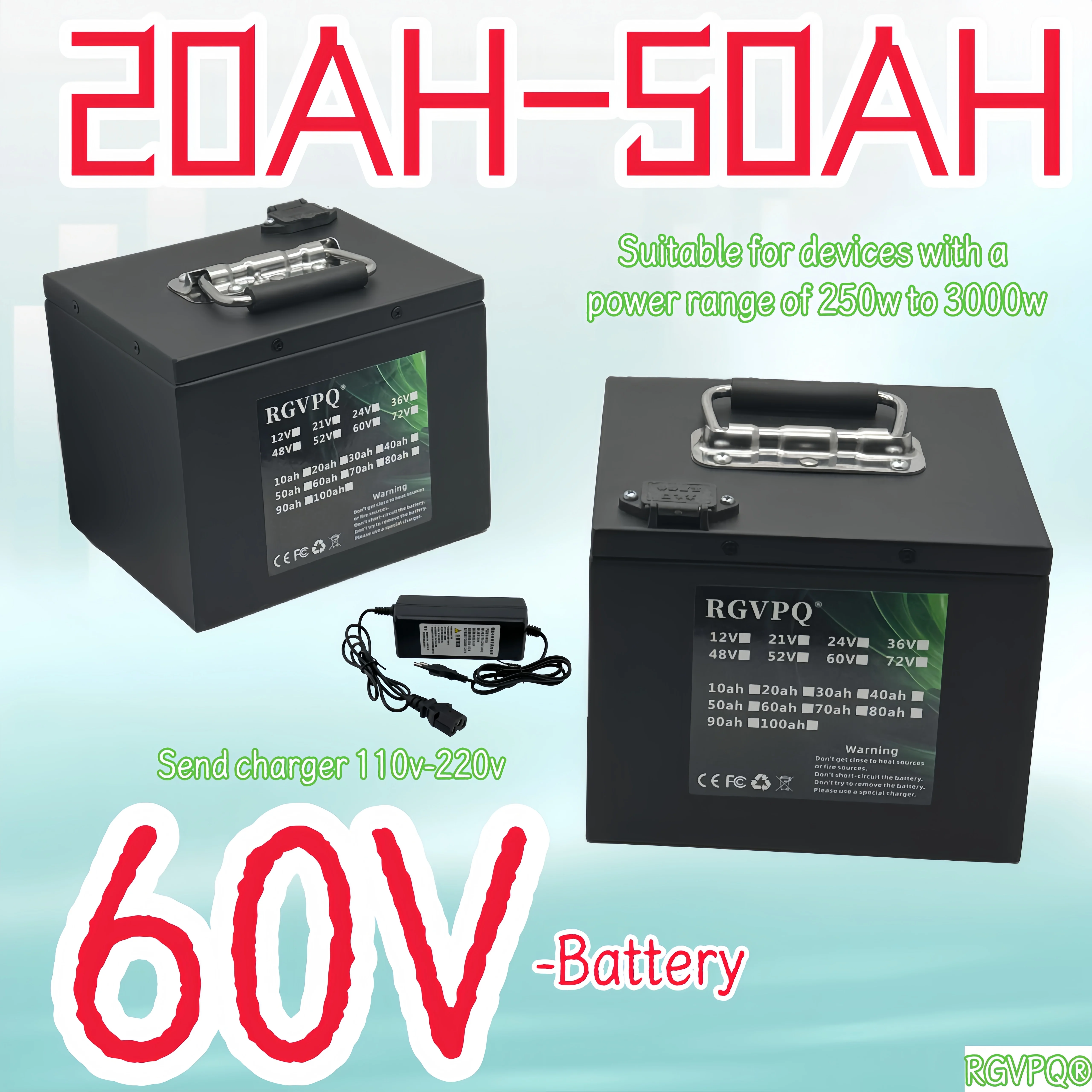 

Electric vehicle lithium-ion battery 60V20AH-50AH air freight, suitable for motors below 1000W-3000W