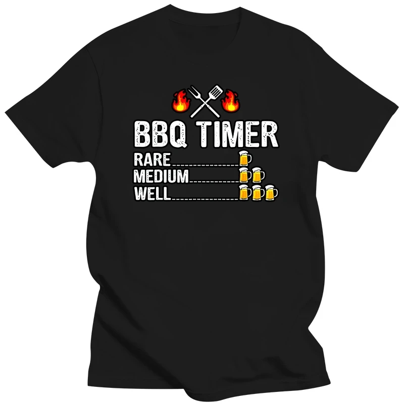 Bbq Timer Barbecue Drinking Grilling Beer Party Time Funny Black T-Shirt S-6Xl Big Tall Tee Shirt