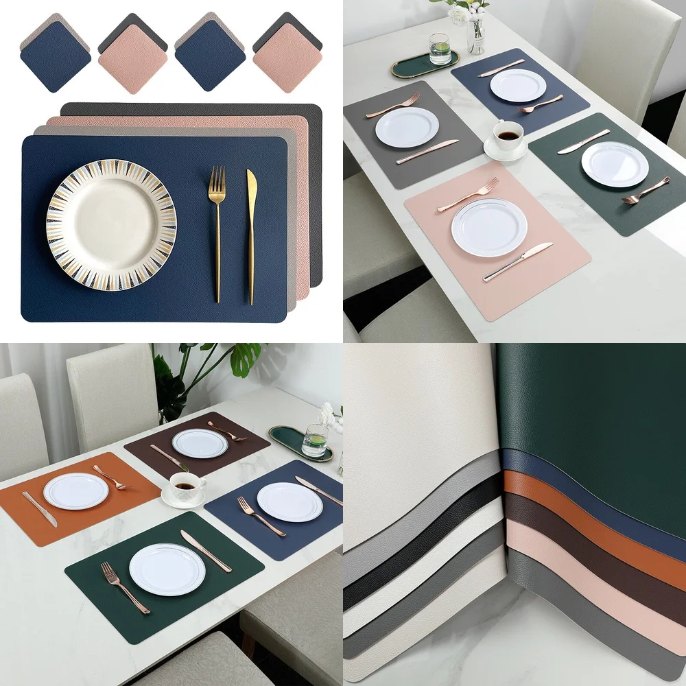 

PlacematsSet of 4 Leather Dining Table Placemats Heat Resistant Kitchen Place Mats for Home Restaurant Decor Waterproof Scratch