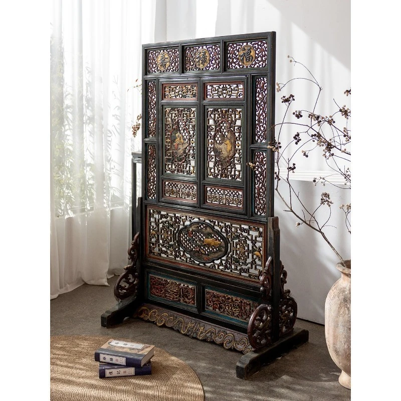 Painted screen seat screen insert screen tea room living room partition carving