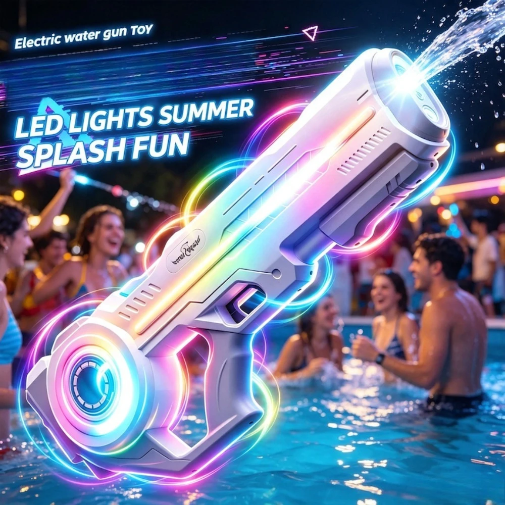 Full Automatic Space Electric Water Gun Toy  with Colorful Lights Summer Outdoor Shooting Water Games Toy Gift for Adults