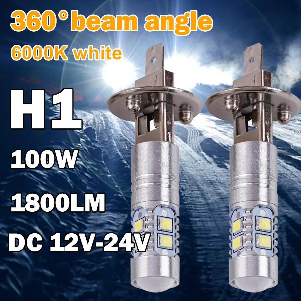 

2PCS H1 LED Headlamp Bulb 6000k 100W High Low Beam Bulbs Driving Truck Fog Auto Light SUV Headlamp White Car