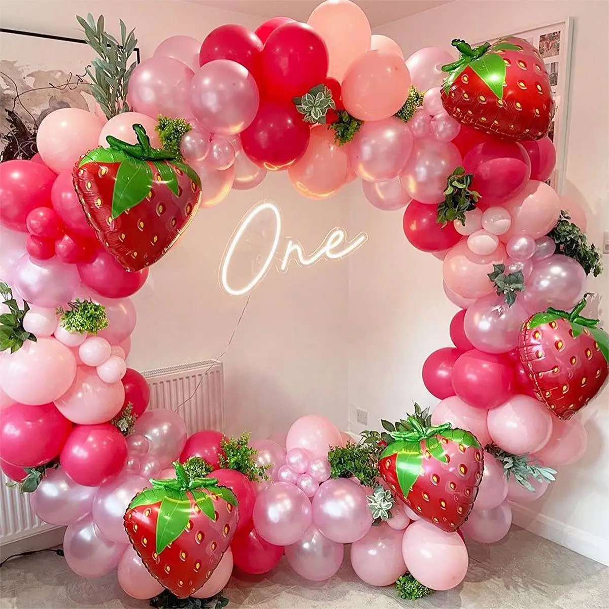 Strawberry Party Balloon Garland Arch Kit 1st Happy Birthday Party Decor Girls Baby Shower Strawberry Theme Decor Latex Balloons