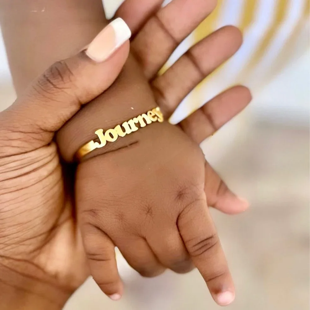 DHQH Name Bracelets for Baby Personalized Name Bracelet Gold Color Stainless Steel Bangle Customized Children Birth Jewelry