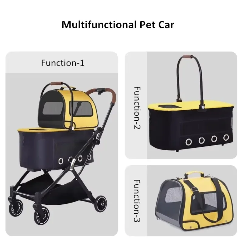 Double-layer Pet Stroller Multifunctional Automatic Folding Stroller for Old, Weak and Disabled Cats and Pets To Go Out