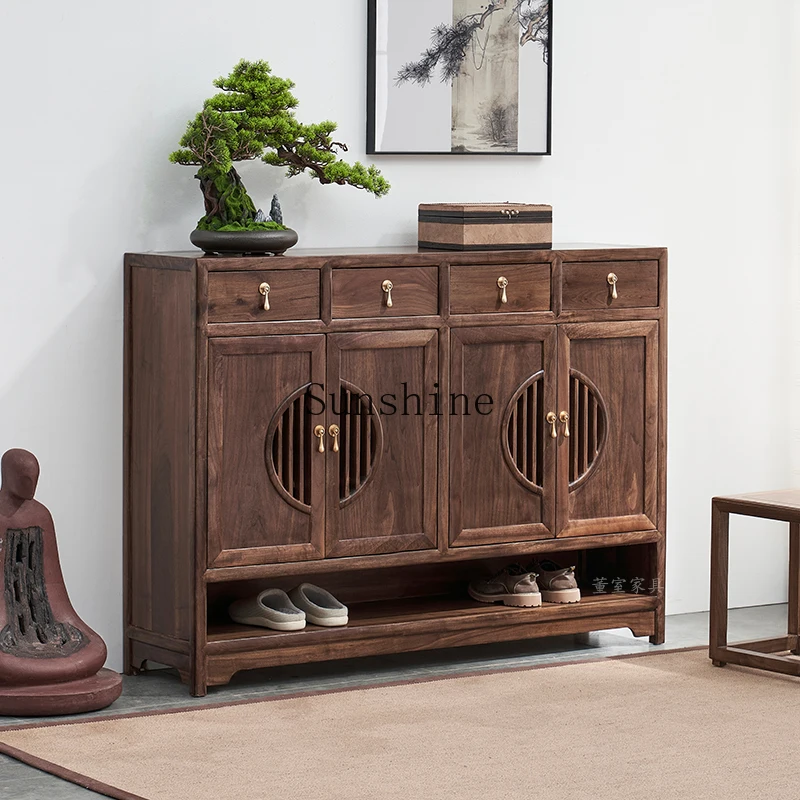 

New Chinese-style solid wood home shoe cabinet custom large-capacity installation-free integrated household door storage