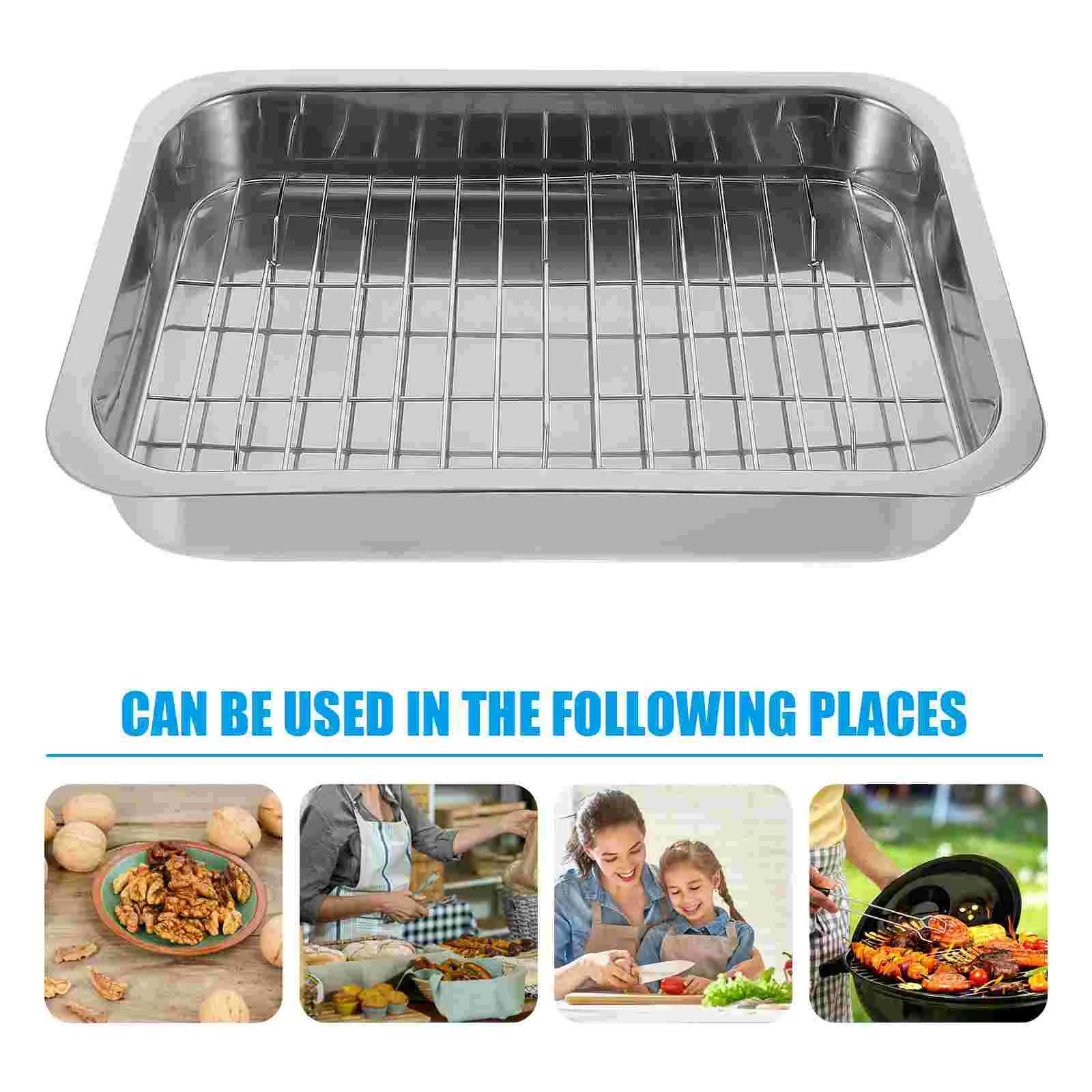 Set Oven Stainless Steel Bakeware Frying Pan Baking Pans Bbq Grill Griddle Plate Tray for with Rack Kitchen