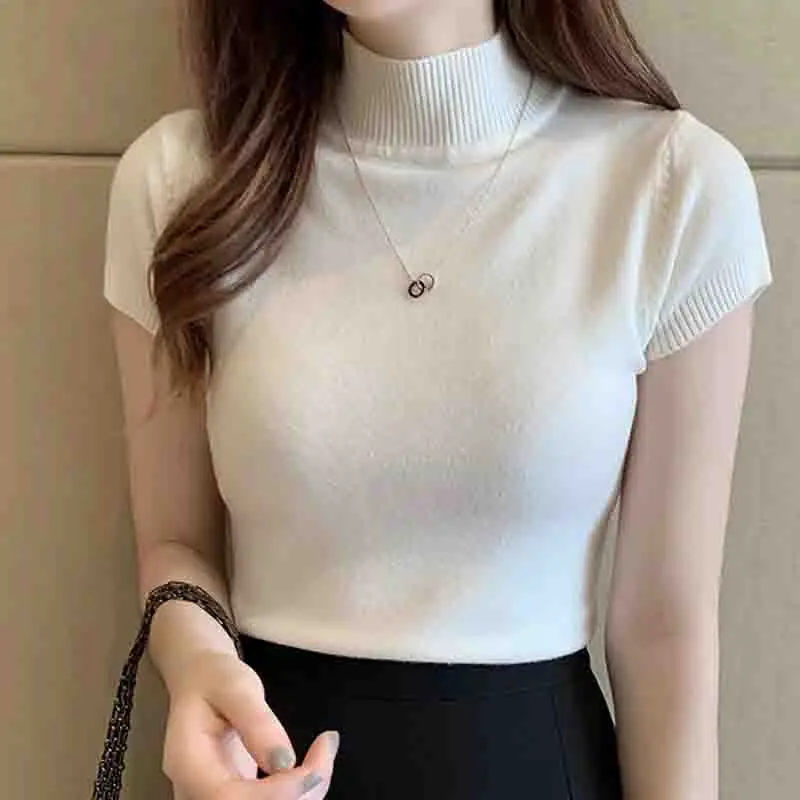 Casual Women Clothing Korean Knitted Women Top Blusas Mujer De Moda Spring Summer New Solid Slim Turtleneck Blouse Blusas 8622