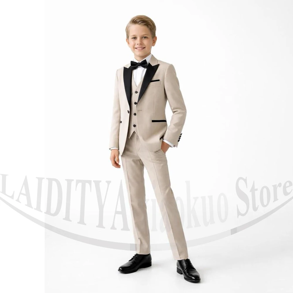 Boys Suit Set Fashion Peak Lapel One Button Kids Tuxedo for Wedding Party Prom Pageant Graduation 3 Piece Jacket Vest Pants
